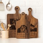 Personalized Engraved Photo Text Date Wooden Bamboo Reversible Cheese Charcuterie Cutting Board with Grip Housewarming Anniversary Gift for Family