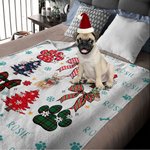 Personalized Coquette Bow Hand-drawn 1-3 Dogs Christmas Tree Pattern Blanket Christmas Home Decor Gift for Dog Pet Lover
