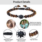 Personalized Dainty Sunflower Charm Photo Projection Adjustable Rope Bracelet with Tiger Eye Stone Beads Birthday Anniversary Gift for Women Men