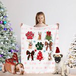 Personalized Coquette Bow Hand-drawn 1-3 Dogs Christmas Tree Pattern Blanket Christmas Home Decor Gift for Dog Pet Lover