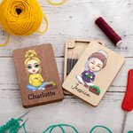 Personalised Cartoon Crochet Knitting Mom Grandma Wooden Needle Storage Box with Magnet and Name Christmas Birthday Gift for Women Craft Lovers