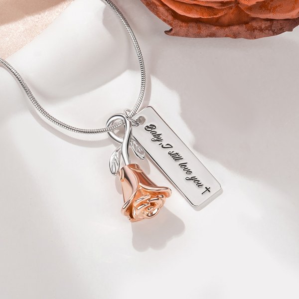 Personalized Rose Flower Urn Necklace with Engraved Name Cremation Jewellery Sympathy Memorial Gift for Women