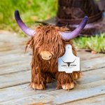 Personalized Highland Cow Plush Toy Furry Stuffed Animal Doll with Text Photo Ear Tag Birthday Gift for Kid Baby Highland Cow Lover