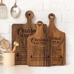 Personalized Wood Engraved Christmas Recipe Reversible Cheese Charcuterie Cutting Board with Finger Grip Christmas Housewarming Gift for Family