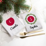 Personalized Holly Wreath Christmas Ball Super Absorbent Microfiber Waffle Towel with Initial and Name Holiday Party Kitchen Decor Gift for Family