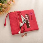 Personalized Cartoon Party Girl Birth Flower Name Folded Leather Wristlet Wallet with Card Holder Birthday Bridal Party Gift for Women