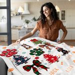 Personalized Coquette Bow Hand-drawn 1-3 Dogs Christmas Tree Pattern Blanket Christmas Home Decor Gift for Dog Pet Lover