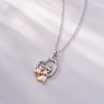 Personalised Mother and Daughter Zircon Heart Pendant Necklace with Engraved Text Dainty Jewellery Mother's Day Birthday Anniversary Gift for Women