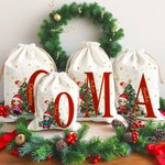 Personalized Cartoon Christmas Tree Character Canvas Drawstring Bag Christmas Gift Bag with Initial and Name Christmas Gift for Family Friend