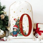 Personalized Cartoon Christmas Tree Character Canvas Drawstring Bag Christmas Gift Bag with Initial and Name Christmas Gift for Family Friend