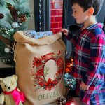 Sac de Noël personnalisé en 3D avec initiales florales Sac de Noël avec nom Cadeau de fête de Noël pour la famille Les enfants