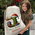 Personalised Christmas Tree Snowman Elf Igloo Drawstring Canvas Gift Bag with Name Initial Christmas Party Favors Gift for Kids Family