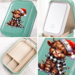 Gepersonaliseerde kerstmuts Highland Cow sieradendoos met naam LED veranderende kleur make-up spiegel verjaardag kerstcadeau voor Highland Cow liefheb