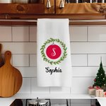 Personalized Holly Wreath Christmas Ball Super Absorbent Microfiber Waffle Towel with Initial and Name Holiday Party Kitchen Decor Gift for Family