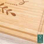 Personalised Engraved Wheat Leaf Name FSC Bamboo Kitchen Charcuterie Chopping Board with Juice Groove Housewarming Wedding Gift for Family Friend