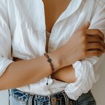 Personalized Dainty Sunflower Charm Photo Projection Adjustable Rope Bracelet with Tiger Eye Stone Beads Birthday Anniversary Gift for Women Men