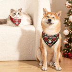 Personalised Christmas Plaid Cartoon Naughty Pet Avatar Adjustable Dog Cat Bandana with Name Birthday Holiday Party Costume Gift for Pet Owners