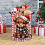 Personalised Santa Hat Highland Cow Storage Laundry Basket with Handle Name Housewarming Christmas Gift for Friends Family