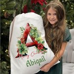 Sac de Noël personnalisé en 3D avec initiales florales Sac de Noël avec nom Cadeau de fête de Noël pour la famille Les enfants