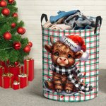 Personalised Santa Hat Highland Cow Storage Laundry Basket with Handle Name Housewarming Christmas Gift for Friends Family