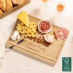 Personalisierte Familie Foto FSC Bambus graviert Charcuterie Schneidebrett mit Text und Saft Rille Housewarming Geschenk für Familie