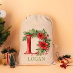 Sac de Noël personnalisé en 3D avec initiales florales Sac de Noël avec nom Cadeau de fête de Noël pour la famille Les enfants