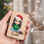 Personalised Cartoon Crochet Knitting Mom Grandma Wooden Needle Storage Box with Magnet and Name Christmas Birthday Gift for Women Craft Lovers