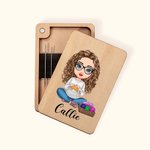 Personalised Cartoon Crochet Knitting Mom Grandma Wooden Needle Storage Box with Magnet and Name Christmas Birthday Gift for Women Craft Lovers