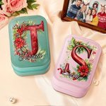 Boîte à bijoux personnalisée 3D Holly Floral Initial avec Nom Changement de couleur LED Miroir de maquillage Anniversaire Accessoires de voyage Cadeau