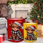 Personalised Santa Hat Highland Cow Storage Laundry Basket with Handle Name Housewarming Christmas Gift for Friends Family