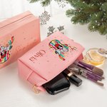 Gepersonaliseerde kleurrijke Glitter Kerstmis Rendier PU lederen make-up tas met naam Travel Essentials kerstcadeau voor vrouwen