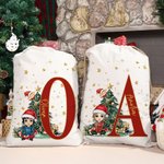 Personalized Cartoon Christmas Tree Character Canvas Drawstring Bag Christmas Gift Bag with Initial and Name Christmas Gift for Family Friend