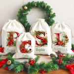 Sac de Noël personnalisé en 3D avec initiales florales Sac de Noël avec nom Cadeau de fête de Noël pour la famille Les enfants