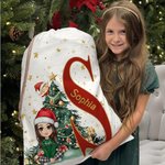 Personalized Cartoon Christmas Tree Character Canvas Drawstring Bag Christmas Gift Bag with Initial and Name Christmas Gift for Family Friend