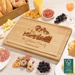 Personalisierte Familie Foto FSC Bambus graviert Charcuterie Schneidebrett mit Text und Saft Rille Housewarming Geschenk für Familie
