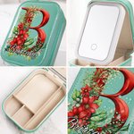Boîte à bijoux personnalisée 3D Holly Floral Initial avec Nom Changement de couleur LED Miroir de maquillage Anniversaire Accessoires de voyage Cadeau