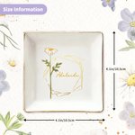 Plat à bijoux personnalisé en céramique avec nom et fleur de naissance Cadeau d'anniversaire, de mariage et de fiançailles pour les femmes