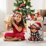 Personalised Santa Hat Highland Cow Storage Laundry Basket with Handle Name Housewarming Christmas Gift for Friends Family