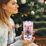 Gobelet personnalisé Coquette Bow Faux Glitter Christmas Tree 20oz Tumbler with Name Cadeau de Noël pour la famille et les amis