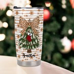 Gobelet personnalisé Coquette Bow Faux Glitter Christmas Tree 20oz Tumbler with Name Cadeau de Noël pour la famille et les amis