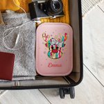 Personalized Christmas Reindeer Leather Jewelry Box with Name and LED Light Makeup Mirror Christmas Travel Accessory Gift for Women