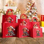 Chapeau de Père Noël Personnalisé Highland Cow Red Jute Tote Bag with Name Birthday Christmas Party Favor Gift for Kids Adults