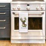 Personalisierte Weihnachtsbaum Kranz Hirsch Super saugfähige Waffel Küche Geschirrtuch mit Namen Küche Dekor Housewarming Urlaub Geschenk für Familie 