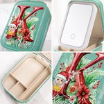 Boîte à bijoux de voyage personnalisée avec nom Miroir de maquillage LED à couleur changeante Cadeau de Noël pour les femmes