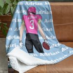 Personalized Football Player Cartoon Character Soft Throw Blanket with Name Home Decor Birthday Gift for Football Sports Lovers