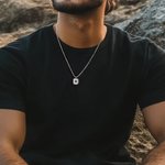 Personalised Dainty Geometric Photo Projection Necklace with Box Chain Minimalist Jewellery Birthday Anniversary Gift for Men