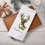Personalisierte Weihnachtsbaum Kranz Hirsch Super saugfähige Waffel Küche Geschirrtuch mit Namen Küche Dekor Housewarming Urlaub Geschenk für Familie 