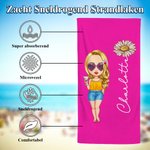 Gepersonaliseerde Multicolor Geboortebloem Cartoon Vrouwen Meisje Zacht Sneldrogend Strandlaken met Naam Vakantie Strand Cadeau voor Vrienden