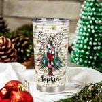 Gobelet personnalisé Coquette Bow Faux Glitter Christmas Tree 20oz Tumbler with Name Cadeau de Noël pour la famille et les amis