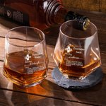 Verres à whisky personnalisés en forme de diamant et sous-verre en ardoise avec nom gravé Cadeau d'anniversaire et de fête des pères pour les amateurs